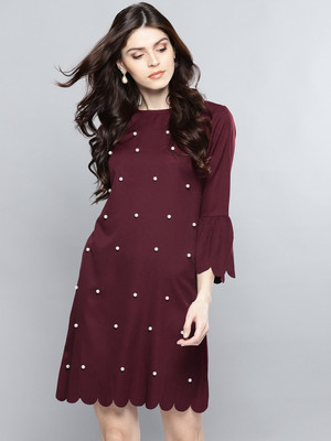 HARPA Women Shift Maroon Above Knee/Mid Thigh Length Dress