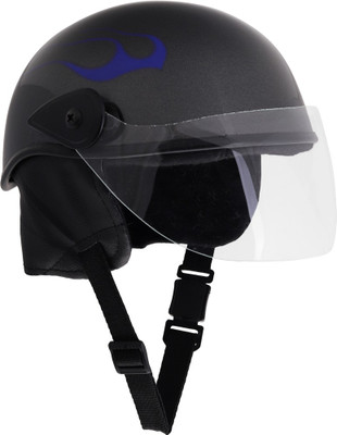 Sage Square Multi-Purpose Half Helmet Motorsports Helmet(Grey Glossy Blue Decal1)