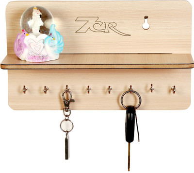7CR Full shelf key holder Wood Key Holder(8 Hooks, Beige)