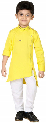Kashvi Boys Festive & Party Kurta and Pyjama Set(Yellow Pack of 1)