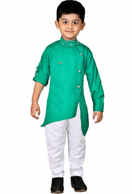 Kashvi Boys Festive & Party Kurta and Pyjama Set(Green Pack of 1)
