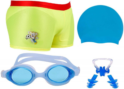 THE MORNING PLAY Swimming Costume for Kids Boys 8 To 11 Years 1 Anti Fog Goggles Cap YELLOW Swimming Kit
