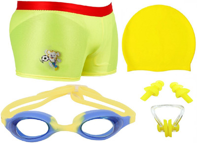 THE MORNING PLAY Swimming Costume for Kids Boys 2 To 5 Years Swimming Trunk CSK 1 Anti Fog Goggles Cap YELLOW Swimming Kit