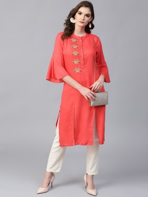 PANNKH Women Embroidered A-line Kurta(Red)