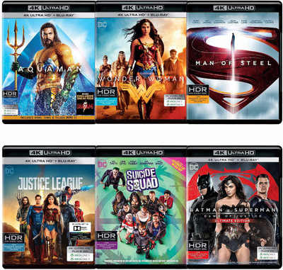 

Aquaman + Justice League + Wonder Woman + Suicide Squad + Batman v Superman: Dawn of Justice - Ultimate Edition + Man of Steel - (All 6 Movies in 4K UHD + Blu-ray)(4K(UHD) Blu-ray English)