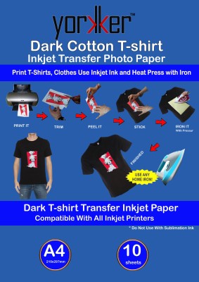 Yorkker Dark Cotton T-shirt Inkjet Transfer Paper Pack of 10 Sheets of A4 Size|Photo Paper for DIY Print T-Shirts, Clothes Use Inkjet Ink and Heat Press with Iron Unruled A4 180 gsm Transfer Paper(Set of 1, White)