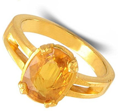 Raviour Lifestyle Yellow Sapphire Ring Pukhraj Ring for astrological benifits Brass Sapphire Ring