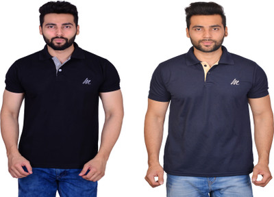 La Milano Solid Men Polo Neck Dark Blue, Black T-Shirt