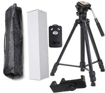 BUY SURETY Best Quality Tripod-3388 Adjustable Aluminum Professional Foldable Lightweight Camera Stand With Three-Dimensional Head & Quick Release Plate For Video Cameras, Dslr, Action Camera Tripod With Mobile Clip Holder & BT Remote Tripod(Black, Supports Up to 1500 g)