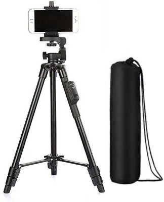 BUY SURETY Adjustable Aluminium Lightweight Camera Stand Tripod-3388 With Three-Dimensional Head & Quick Release Plate For Video Cameras and mobile clip holder & BT Remote for All Mobiles & Smartphones Tripod(Black, Supports Up to 1500 g) 1