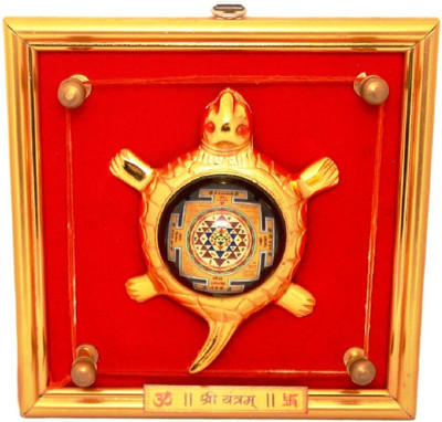 numeroastro ShriYantra On Brass Turtle/Tortoise In Frame For Good Luck (Wall Hanging) (17 Cms) (1 Pc) Brass, Plastic Yantra(Pack of 1)