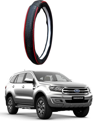 AUTO PEARL Steering Cover For Ford Endeavour(Black Red, Leatherite)