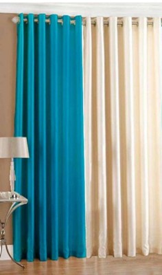 New panipat textile zone 213.36 cm (7 ft) Polyester Door Curtain (Pack Of 2)(Solid, Aqua, Cream)