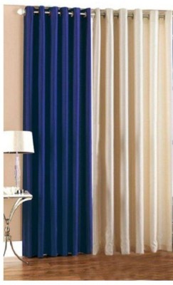 New panipat textile zone 274.32 cm (9 ft) Polyester Long Door Curtain (Pack Of 2)(Solid, Navy Blue, Cream)