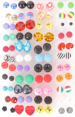 Shivarth Multicolor design small Stud Earrings With Plastic Back for Girls and Women (Combo of 44 Pairs) Plastic Stud Earring Plastic Stud Earring
