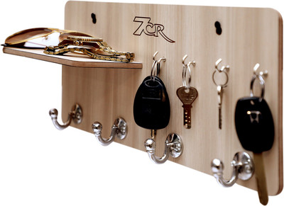 7CR Key holder H-shelf Wood Key Holder(8 Hooks, Beige)