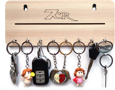 7CR Key holder-FL Wood Key Holder(8 Hooks, Beige)