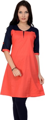 PANNKH Women Solid Straight Kurta(Blue, Orange)