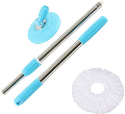 ROBMOB Magic Mop Stick , Mop Rod 360 Degree Rotating With 2 Refill Wet & Dry Mop  (Pink) String Mop(Multicolor)