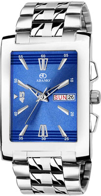ADAMO 843SSM05 Veteran wristwatch / watchs DAY AND DATE FUNCTIONING Blue Dial Square Shaped with Stainless Steel Chain Premium watch for Men and Boys Analog Watch  - For Men