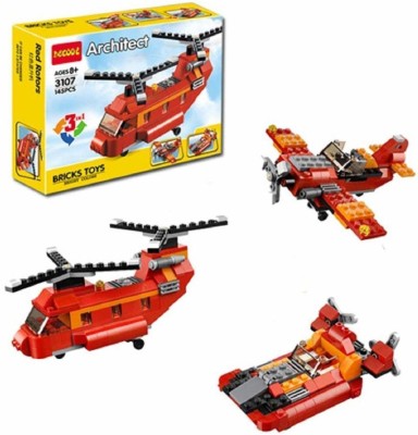 RVM Toys 145 Pcs Architect Series 3 in 1 Aeroplane Helicopter Boat Lego Compatible Building Blocks(Red)