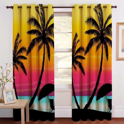 New panipat textile zone 152.4 cm (5 ft) Polyester Semi Transparent Window Curtain (Pack Of 2)(Printed, Black, Yellow)