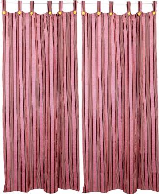 Alemah 199 cm (7 ft) Cotton Room Darkening Door Curtain (Pack Of 2)(Striped, Standard Door Curtain - Red Maroon)