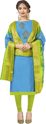 manvaa Cotton Blend Self Design Salwar Suit Material