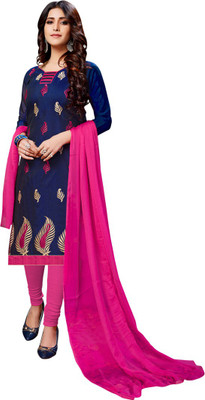 manvaa Cotton Blend Embroidered Salwar Suit Material