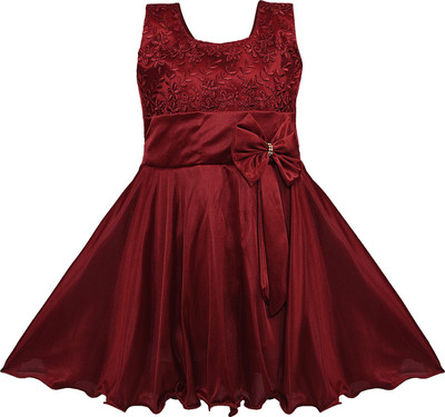 Wishkaro Girls Maxi/Full Length Party Dress(Red, Sleeveless)