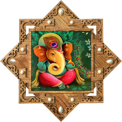 Poster N Frames Frame with poster of Ganesh ji Digital Reprint 16.5 inch x 16.5 inch Painting(With Frame)