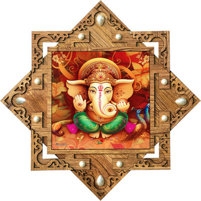 Poster N Frames Frame with poster of Ganesh ji Digital Reprint 16.5 inch x 16.5 inch Painting(With Frame)