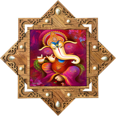 Poster N Frames Frame with poster of Ganesh ji Digital Reprint 16.5 inch x 16.5 inch Painting(With Frame)
