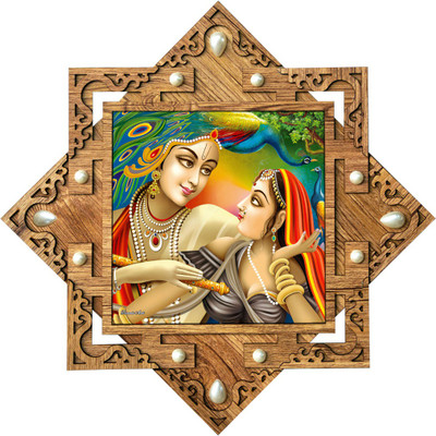 Poster N Frames Frame with poster of Radha Kishan ji Digital Reprint 16.5 inch x 16.5 inch Painting(With Frame)