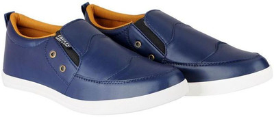 FAUSTO Slip On Sneakers Shoes for Casual Outfit|Fashion|Comfort|Flexible TPR Sole Loafers For Men(Navy , 8)
