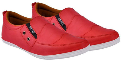 FAUSTO Slip On Sneakers Shoes for Casual Outfit|Fashion|Comfort|Flexible TPR Sole Loafers For Men(Red , 8)