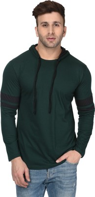 Adorbs Solid Men Hooded Neck Dark Green T-Shirt