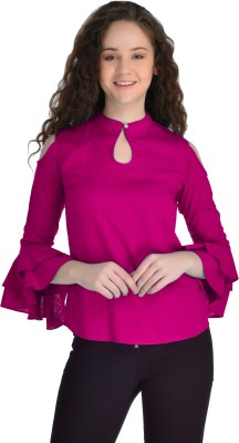 VAANYA Casual 3/4 Sleeve Solid Women Pink Top