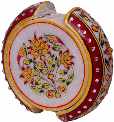 Gaura Art & Crafts Round Reversible Marble Coaster Set(Pack of 6)