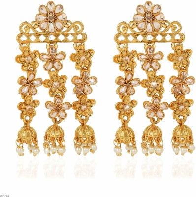 YELLOW CHIMES Kundan Studded Stylish Party Wear/Wedding Wear Gold Plated Curtain Danglers Earrings Pearl Copper Drops & Danglers