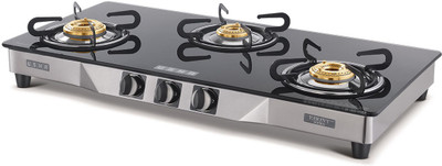 USHA EBONY NEO 3003 SS 3BURNER Glass Manual Gas Stove(3 Burners)
