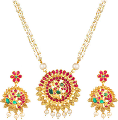 LUXOR Alloy Gold-plated Pink, Green, Gold Jewellery Set(Pack of 1)