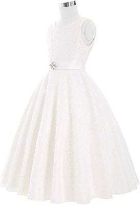 MANNAT FAHION Girls Maxi/Full Length Festive/Wedding Dress(White, Sleeveless)