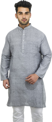DESHBANDHU KHADI Men Solid Straight Kurta(Grey)