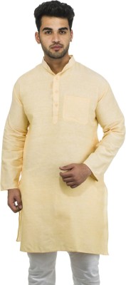 DESHBANDHU KHADI Men Solid Straight Kurta(Yellow)