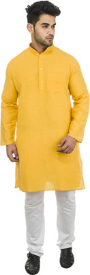 DESHBANDHU KHADI Men Solid Straight Kurta(Yellow)