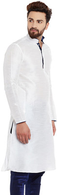 Over Crowd Men Self Design Straight Kurta(White, Blue)