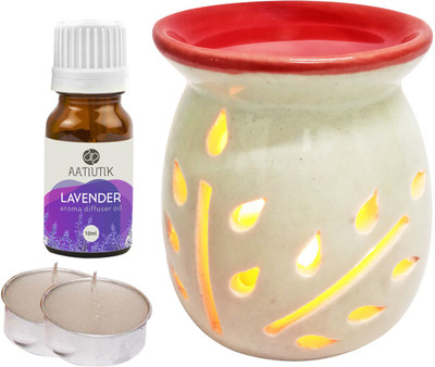 Aatiutik Lavender Aroma Oil with Ceramic Tlight Home Fragracne Air Freshener Aroma Diffuser Set AT-TOPREDDIFF-2TL-LV(4 x 2.5 ml)