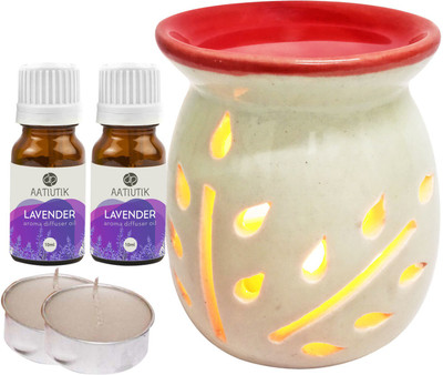 Aatiutik Lavender Aroma Oil with Ceramic Tlight Home Fragracne Air Freshener Aroma Diffuser Set AT-TOPREDDIFF-2TL-2LV(5 x 4 ml)