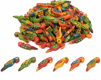 Vardhman 50 pcs Wooden Multicolored Parrot Beads for Jewellery Making